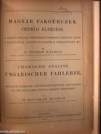 Nagyág földtani és bányászati viszonyai/Magyar fakóérczek chemiai elemzése