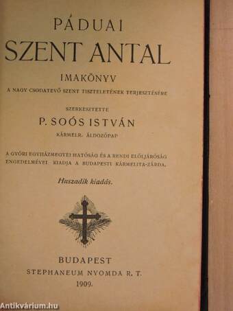 Páduai Szent Antal imakönyv