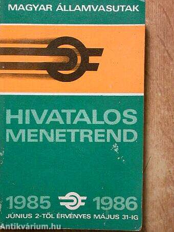 Hivatalos menetrend 1985-1986