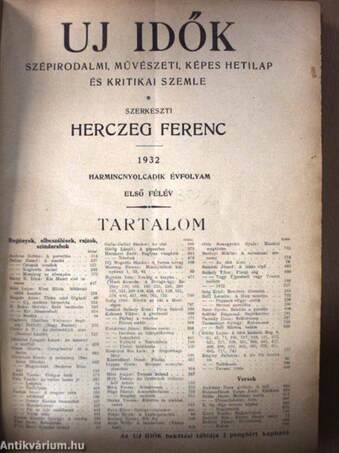 Uj Idők 1932. (nem teljes évfolyam) I-II.