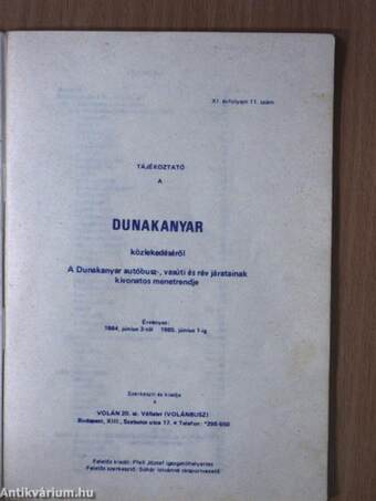 Tájékoztató a Dunakanyar közlekedéséről 1984-1985.