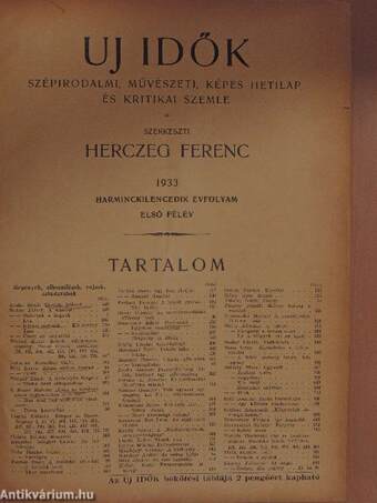 Uj Idők 1933. (nem teljes évfolyam) I-II.