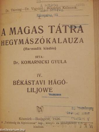 A Magas Tátra hegymászókalauza I-IV.