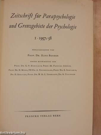 Zeitschrift für Parapsychologie und Grenzgebiete der Psychologie 1957-1968 - I-XI.