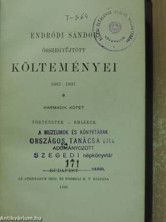 Endrődi Sándor összegyűjtött költeményei III. (töredék)