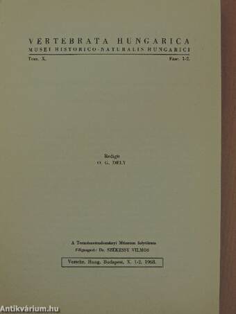 Vertebrata Hungarica X. 1-2. 1968.