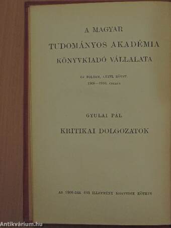 Kritikai dolgozatok 1854-1861