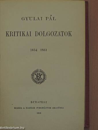 Kritikai dolgozatok 1854-1861