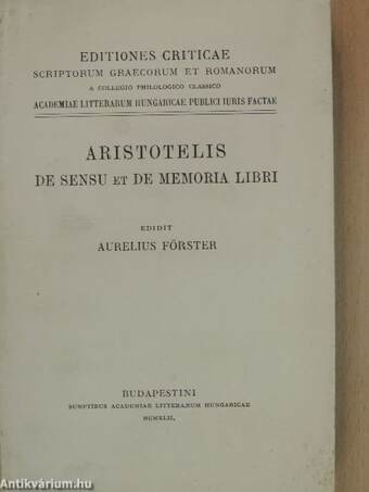 Aristotelis de sensu et de memoria libri