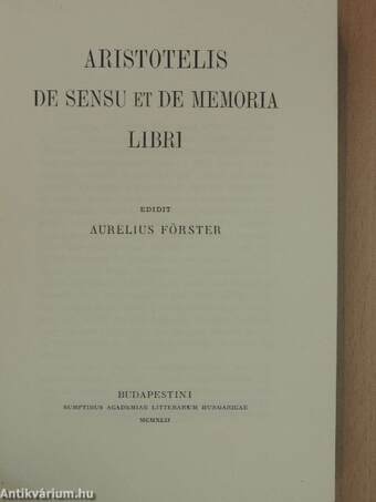 Aristotelis de sensu et de memoria libri