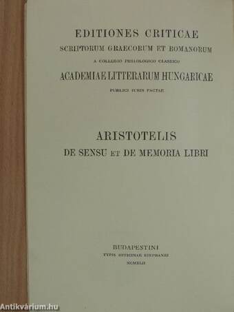 Aristotelis de sensu et de memoria libri