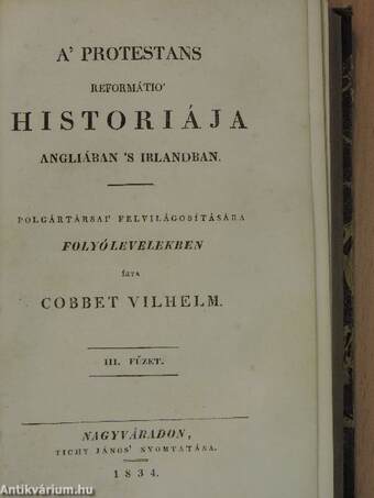 A' protestans reformátio' historiája Angliában 's Irlandban I-IV.