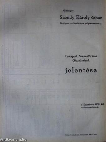 A székesfővárosi gázművek 1938. évi költségelőirányzata és zárszámadása