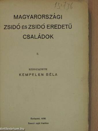 Magyarországi zsidó és zsidó eredetű családok II. (töredék)