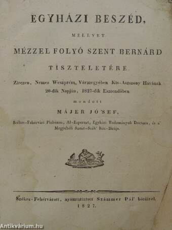 Egyházi beszéd/Rede bey Gelegenheit der doppelten Jubelfeyer/Beszéd