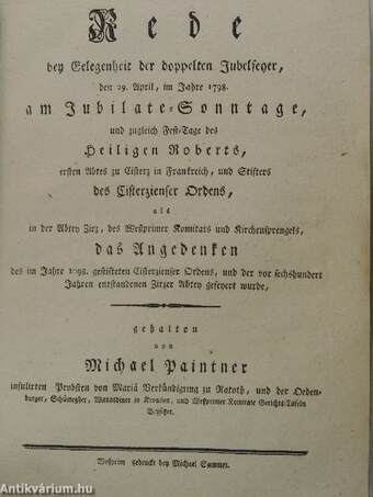 Egyházi beszéd/Rede bey Gelegenheit der doppelten Jubelfeyer/Beszéd