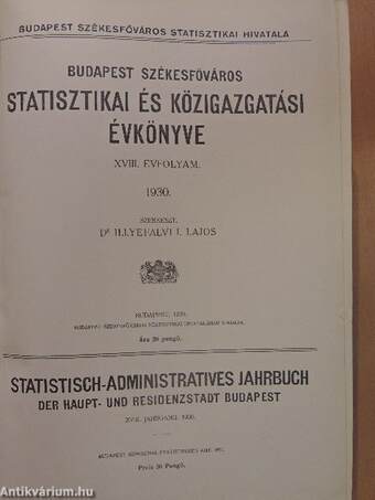 Budapest Székesfőváros Statisztikai és Közigazgatási Évkönyve 1930.