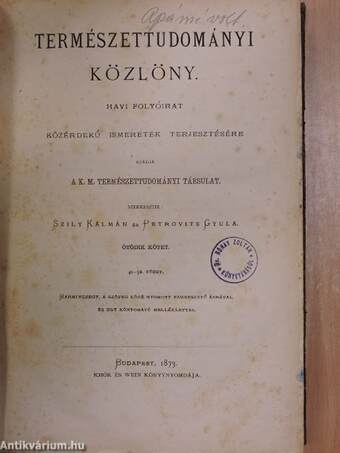 Természettudományi Közlöny 1873. január-december