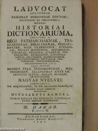 Ladvocat historiai dictionariuma III. (töredék)