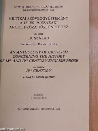 Kritikai szöveggyűjtemény a 18. és 19. századi angol próza történetéhez II.