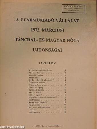 A Zeneműkiadó Vállalat 1973. márciusi táncdal- és magyar nóta újdonságai