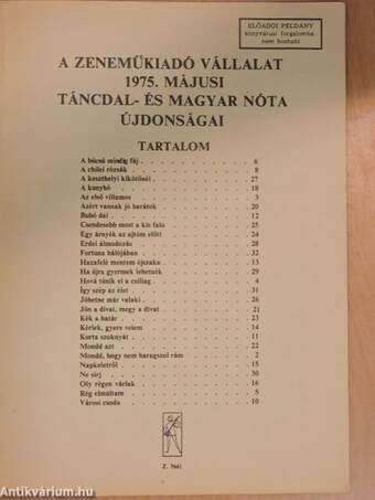 A Zeneműkiadó Vállalat 1975. májusi táncdal- és magyar nóta újdonságai