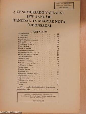 A Zeneműkiadó Vállalat 1975. januári táncdal- és magyar nóta újdonságai