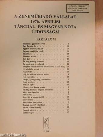 A Zeneműkiadó Vállalat 1976. áprilisi táncdal- és magyar nóta újdonságai