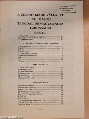 A Zeneműkiadó Vállalat 1983. májusi táncdal- és magyar nóta újdonságai