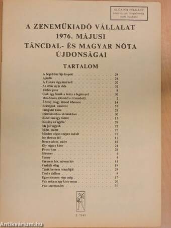 A Zeneműkiadó Vállalat 1976. májusi táncdal- és magyar nóta újdonságai