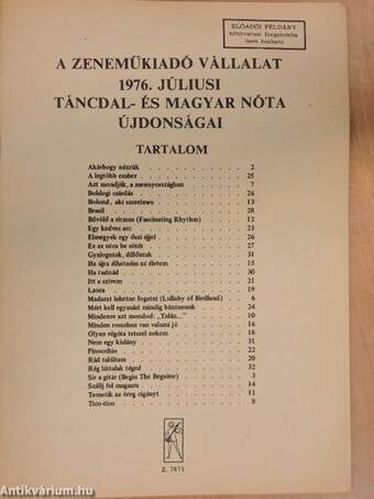 A Zeneműkiadó Vállalat 1976. júliusi táncdal- és magyar nóta újdonságai