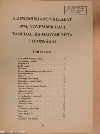 A Zeneműkiadó Vállalat 1974. novemberi havi táncdal- és magyar nóta újdonságai