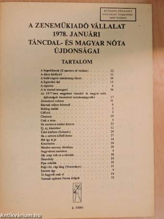 A Zeneműkiadó Vállalat 1978. januári táncdal- és magyar nóta újdonságai