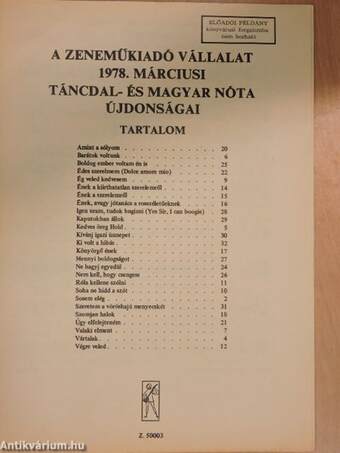 A Zeneműkiadó Vállalat 1978. márciusi táncdal- és magyar nóta újdonságai