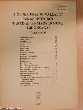 A Zeneműkiadó Vállalat 1976. szeptemberi táncdal- és magyar nóta újdonságai