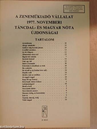 A Zeneműkiadó Vállalat 1977. novemberi táncdal- és magyar nóta újdonságai