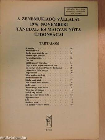 A Zeneműkiadó Vállalat 1976. novemberi táncdal- és magyar nóta újdonságai