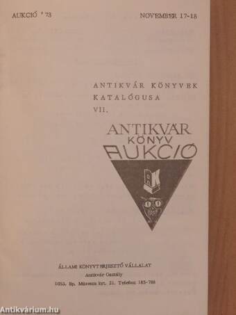 Antikvár könyv aukció - Budapest, 1973. november 17-18.