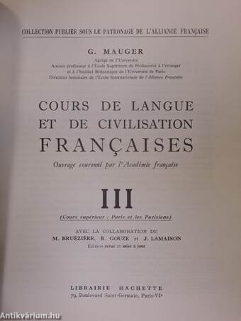 Cours de Langue et de Civilisation Francaises III.