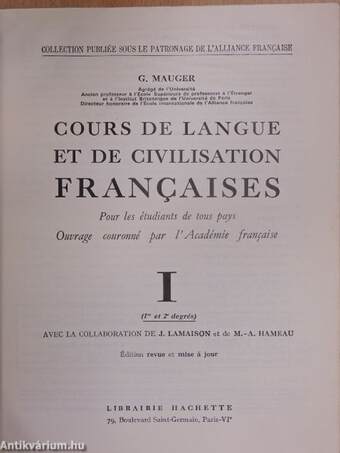 Cours de Langue et de Civilisation Francaises I.