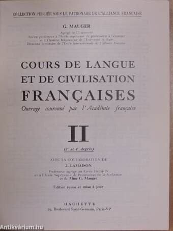 Cours de Langue et de Civilisation Francaises II.