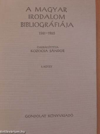 A magyar irodalom bibliográfiája 1961-1965. I-II.