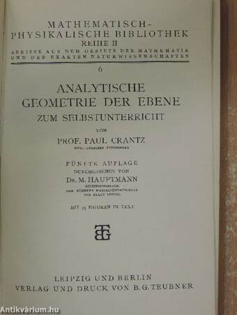 Analytische Geometrie der Ebene zum Selbstunterricht