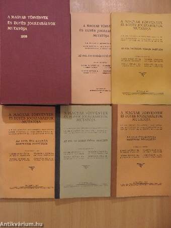 A magyar törvények és egyéb jogszabályok mutatója 1939. + Az 1939. évi kiadás pótfüzetei I-V.