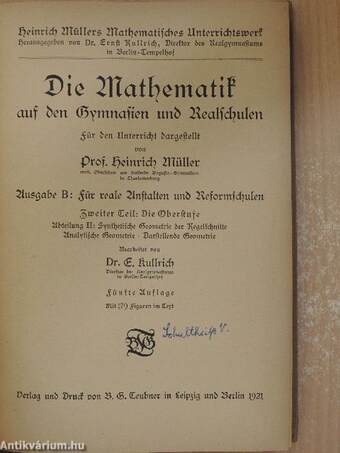 Die Mathematik auf den Gymnasien und Realschulen B/II. (gótbetűs)