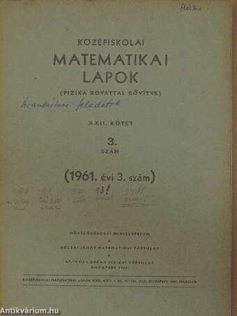 Középiskolai matematikai lapok 1961/3.