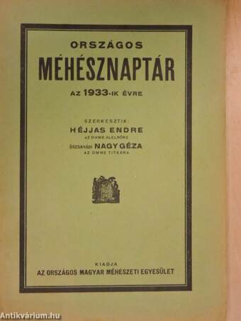 Országos Méhésznaptár az 1933-ik évre