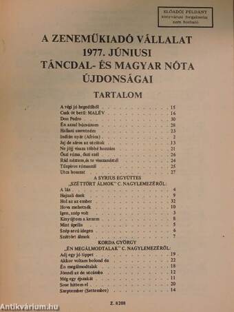 A Zeneműkiadó Vállalat 1977. júniusi táncdal- és magyar nóta újdonságai