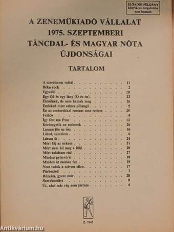 A Zeneműkiadó Vállalat 1975. szeptemberi táncdal- és magyar nóta újdonságai