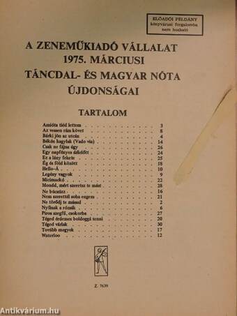 A Zeneműkiadó Vállalat 1975. márciusi táncdal- és magyar nóta újdonságai